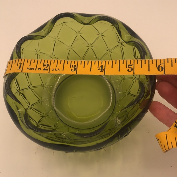 VTG Indiana Glass Green Glass Bowl/Dish/Compote Diamond Cross Scalloped Edge - Picture 5 of 6